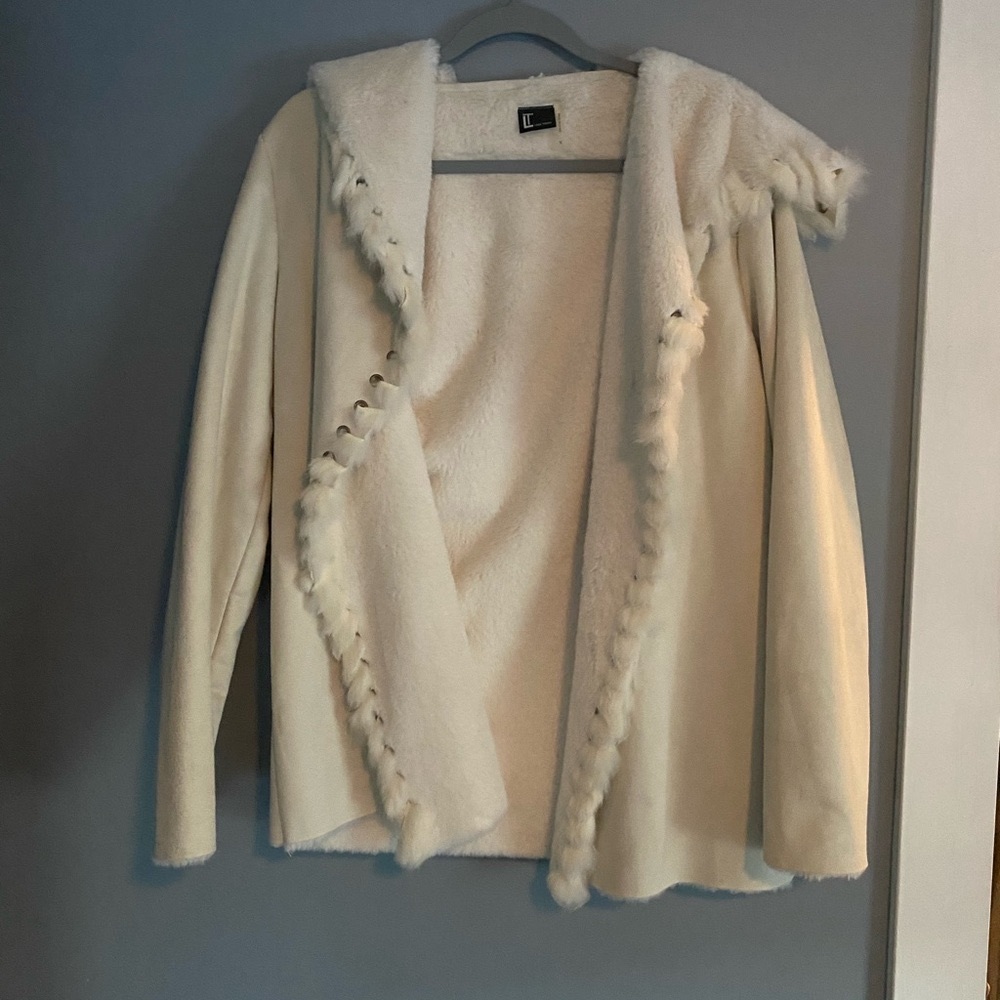 Love Token Faux Suede Real Rabbit Fur Trim Jacket